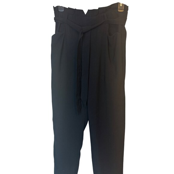 ZARA TRF Size Small Black Cinch-Waist Pants Tie Belt Side Pockets & Cuffed Hem - Picture 11 of 14